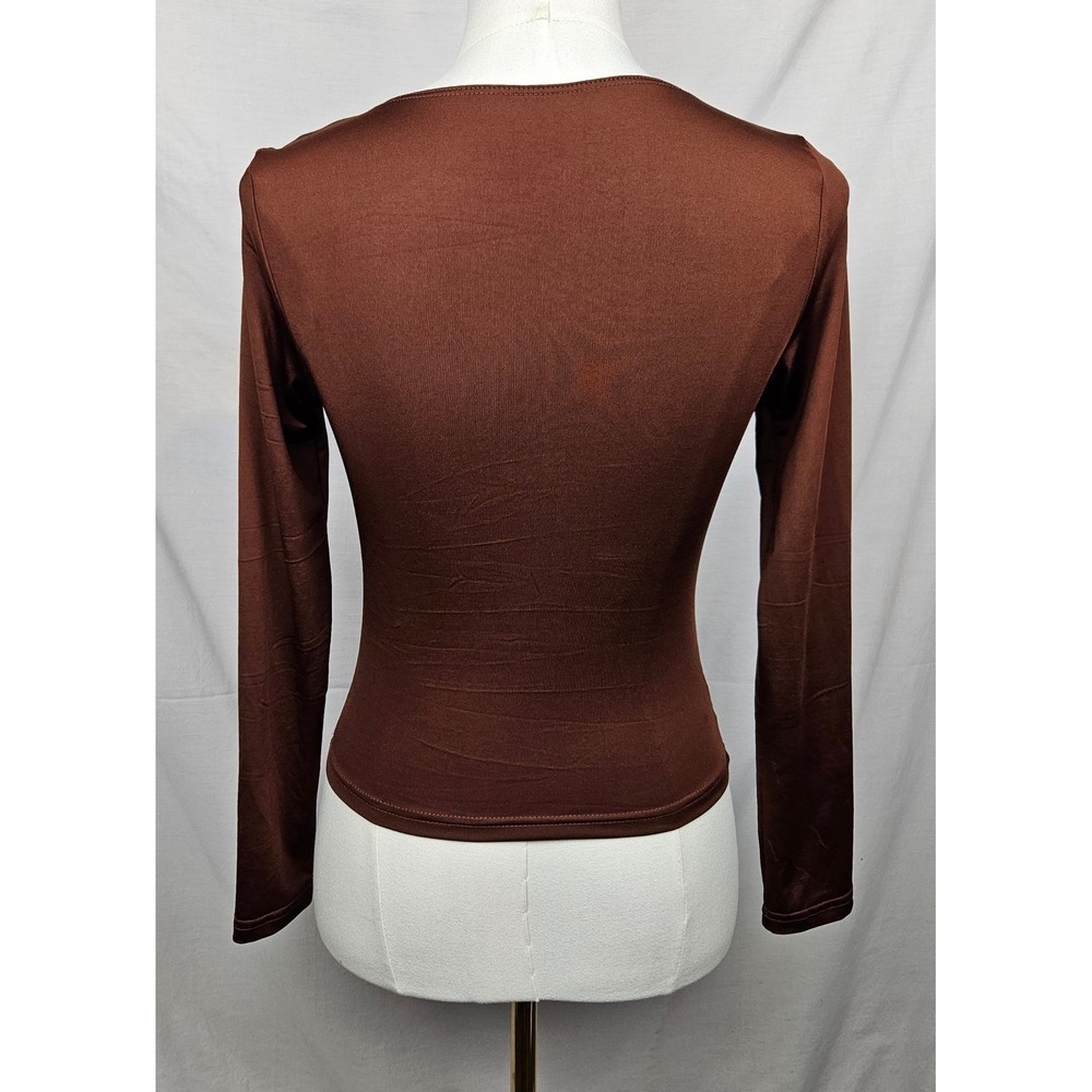 Chocolate Brown Sweetheart Neck Long Sleeve‎ Corset Style Top Small Boho Hippie - Picture 2 of 4
